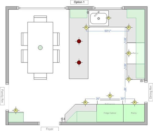 recessed light over kitchen sink distance from wall