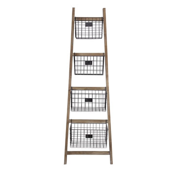 4-Basket Wooden Wall Stand