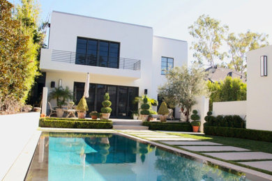 Example of a mid-sized minimalist backyard concrete and rectangular natural pool design in Los Angeles