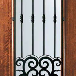 Slab Single Door 96 Wood Mahogany Barcelona 3/4 Lite Wrought Iron - Front Doors