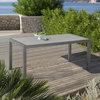 Solana Outdoor Rectangular Aluminum Dining Table, Gray Finish With Wood Top