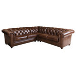 Abbyson Living - Tuscan 3-Piece Sectional Sofa, Brown - This tufted three piece sectional is upholstered in top grain leather that has a rich two tone chestnut brown color. The three piece sofa can be used as either a left or right facing sectional. The sofa features hand- stitched tufted detailing, emulating the classic chesterfield styled sofa. This traditional leather sectional will pair nicely in a masculine styled living room or office. The legs of the sofa are kiln- dried hardwood to add to the overall elegance and class of this piece. The cushions are high resiliency 2.0 density foam for added comfort and support.