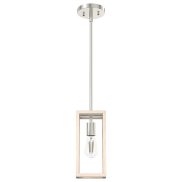 Squire Manor Brushed Nickel/Bleached Wood 1-Light Mini Pendant