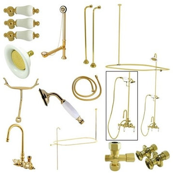 Kingston Brass High-Arc Gooseneck Clawfoot Tub Faucet Package, Polished Brass