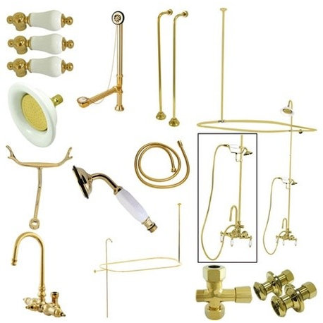 Kingston Brass High-Arc Gooseneck Clawfoot Tub Faucet Package, Polished Brass