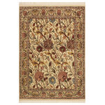 Bareens Designer Rugs - Pak Persian Renae Beige/Pink Wool Rug - 4'0'' x 5'10'' - Designed with mesmerizing intricacy and gorgeous color palette, this hand-knotted masterpiece demonstrates the beauty and electrifying thrill of Pak Persian art. These meticulously hand-knotted Pak-Persian rug is made with pure wool and features breathtaking traditional, transitional, and tribal designs in bold luxurious color pallets. Known for their intricate designs these rugs are a reproduction of Persian rugs, made in Pakistan with unique Mughal designs. Made by master weavers using the same Persian texture, design and dying technique, we wanted to produce the most significant manifestation of Persian art, life, and culture. This rug is most famous for its exceptional quality, incredible designs, patterns, and vibrant rich color. Pak-Persian rugs made with Persian weave with high knot counts, which enables the high intricacy and detail found in the patterns are also referred to as "State of art", each color adds a rich beautiful detail in the artwork of this rug. The design, color, and beautiful chromatic composition with a vibrant sheen with intricate designs, exude beauty, elegance, and quality make this rug a masterpiece of its own.