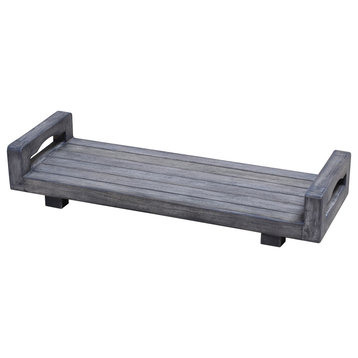 EcoDecors Eleganto 29" Teak Bath Tray with LiftAide Arms in Gray Driftwood