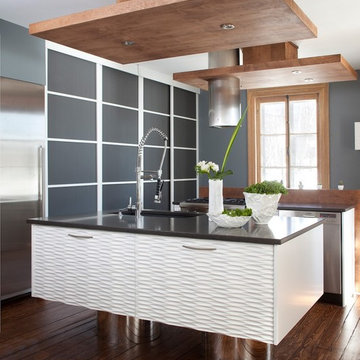Armoires de cuisine contemporaine avant-gardiste, MDF sculpté et laqué, bloc de