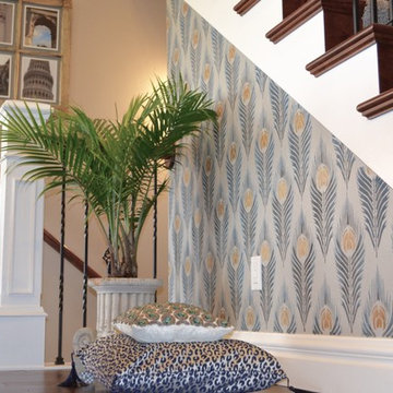 DIY Peacock Feather Stenciled Accent Wall