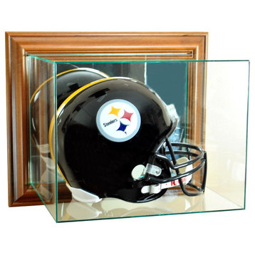 Wall Mounted Football Helmet Display Case, Walnut
