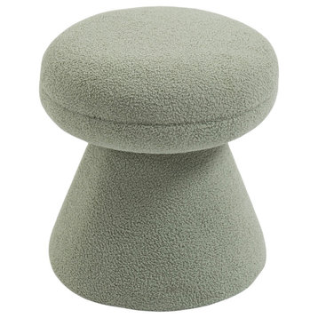 Drum Faux Shearling Teddy Fabric Upholstered Ottoman/Stool, Mint