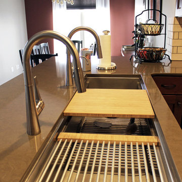 5' Galley Workstation with Flat Panel Cherry Cabinets and Quartz Countertops