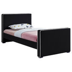 Meridian Furniture - Dillard Velvet Upholstered Bed, Black, Twin - Lend your bedroom an elegant look with this Dillard velvet bed. Live out your velvet fantasy with this bed's soft black velvet upholstery that runs the full length of the bed from headboard to footboard and is trimmed with velvet piping in a contrasting color for a contemporary vibe. Dark espresso wood legs provide added support for the bed, which can be used without a box spring if desired.