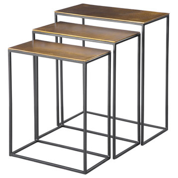 Minimalist Gold Black Iron Nesting Table Set 3 Open Accent Modern Contemporary