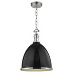 Hudson Valley Lighting - Viceroy, 1 Light, 13, Pendant, Black, Polished Nickel Finish - Anchoring the domed metal shade to its hanging chain, Viceroy's detailed cast socket holder suggests the pendant's nautical inspiration. A polished metal ring secures the pendant's unique down-light diffuser: a wire-mesh safety glass that recalls the fixture's rough-service roots. The shade's glossy enamel coating completes Viceroy's vintage appeal.
