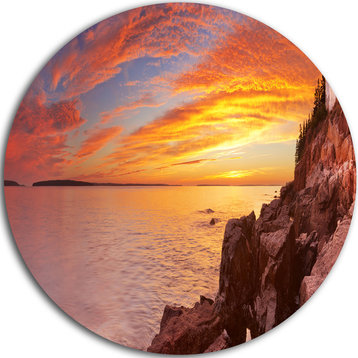 Bass Harbor Head Lighthouse Panorama, Seascape Round Metal Artwork, 23"