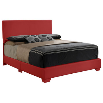 Aaron Dark Red Upholstered Queen Panel Bed