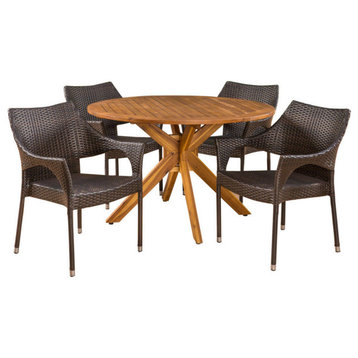 GDF Studio 5-Piece Anthony Outdoor Dining Set With Circular Acacia Dining Table