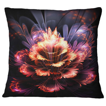Fractal Flower Orange And Purple Floral Throw Pillow, 18"x18"