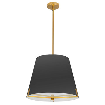 PST-184P-AGB-BK 4 Light Incandescent Pendant Aged Brass with Black Fabric shade