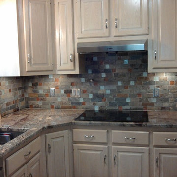 Fake Bricks & Crema Bordeaux Granite Countertops