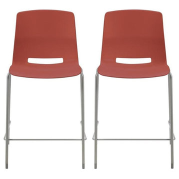 Home Square 25" Plastic Counter Stool in Peri Red - Set of 2