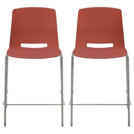 Home Square 25" Plastic Counter Stool in Peri Red - Set of 2