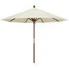 9' Square Push Lift Wood Umbrella, Sunbrella, Canvas