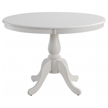 42" White Round Turned Pedestal Base Wood Dining Table