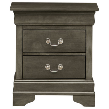 Louis Philippe 2-Drawer Gray Nightstand, 24 in. H X 22 in. W X 16 in. D