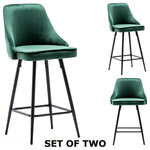 BTExpert - Upholstered 25" Dining Stool Bar Chairs, Set of 2 Green Velvet - The Modern Barstool stands out with a sensual plan and fashionable style. This barstool geographies hard-wearing velvet upholstery, slender black legs, and sparkling shine. A green sheen gives this accent a finishing touch that is truly unique.  The rounded curving design of this exclusive accent Rahima Bar Chair delineations to your method to restfully wrap you in soft velvet and coziness.