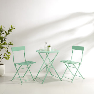 Karlee 3Pc Indoor/Outdoor Metal Bistro Set Bistro Table and 2 Chairs, Mint