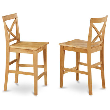 Set of 2 Chairs PBS-OAK-W X-Back stool With wood counter Seat, Oak finish