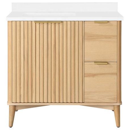 Gabi Bathroom Vanity with White Top, Rustic Ash, 36"