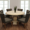 Benedict 7-Piece Dining Set with 58" Round Dining Table And 6 Gray Linen Chairs
