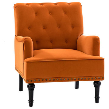 Upholstered Accent Armchair With Nailhead Trim, Orange