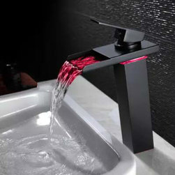 Black Bronze Brass Waterfall Bathroom Mixer LED Color Changing Sink Faucet TB288 - Bathroom Sink Faucets