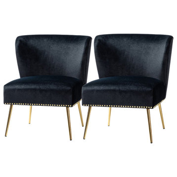 Upholstered Accent Chair With Nailhead Trim, Set of 2, Black