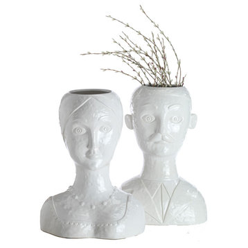 Male Head Vase, White