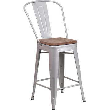 Flash Furniture 24" Silver Counter Ht. Stool w/Back - CH-31320-24GB-SIL-WD-GG
