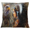 Indian Woman With Feather Headdress Indian Throw Pillow, 18"x18"