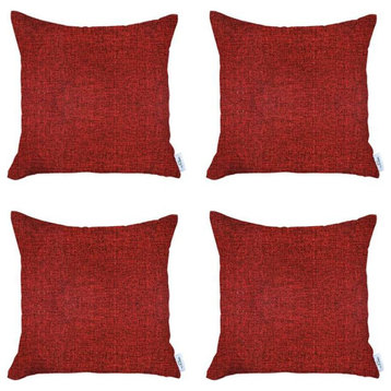 Set of 4 Red Textured Pillow Covers