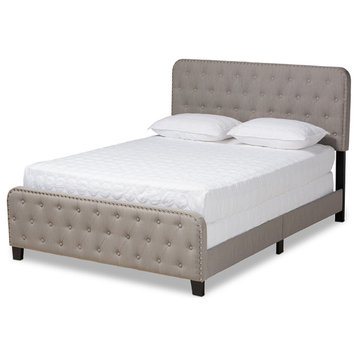 Annalisa Modern Gray Fabric Upholstered Button Tufted Queen Size Panel Bed