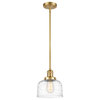 Large Bell 1 Light Mini Pendant, Satin Gold, Clear Deco Swirl