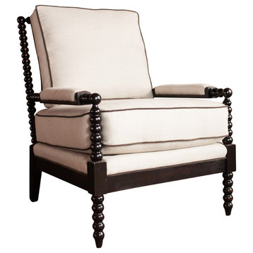 Gregg Park Chair, Ivory Performance Line Blend Fabric with Brown Velvet Piping