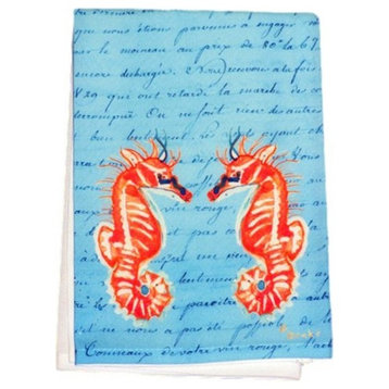 Betsy Drake Coral Sea Horses Blue Script Guest Towel