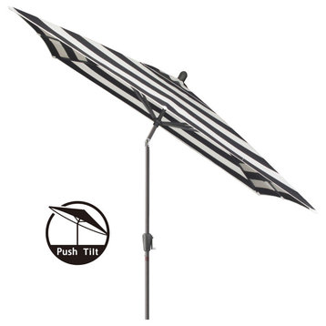 Pismo Dawn 9'x7' Rectangular Push Tilt Market Umbrella, Polyester Stripe, Gray