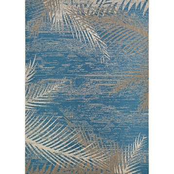 Couristan Monaco Tropical Palms Indoor/Outdoor Area Rug, Ocean, 3'9"x5'5"