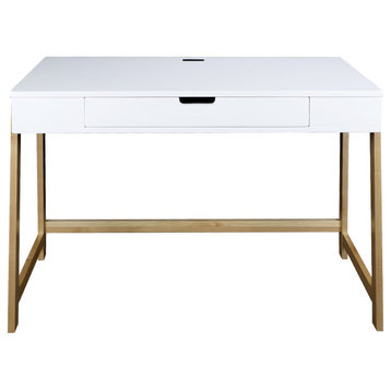 Neorustic Smart Desk With USB Ports, Solid American Maple Legs