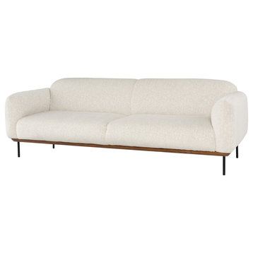 Nuevo Benson Fabric & Steel Metal Triple Seat Sofa in Shell Beige/Black
